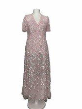 Needle &Thread GARDEN LATTICE ankle gown UK16 US12 baby pink sequin ladies dress