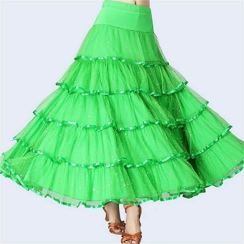 Femme Salle de Bal Jupe Moderne Danse Robe Tutu Sequin Valse Tango Latin - Photo 6/17