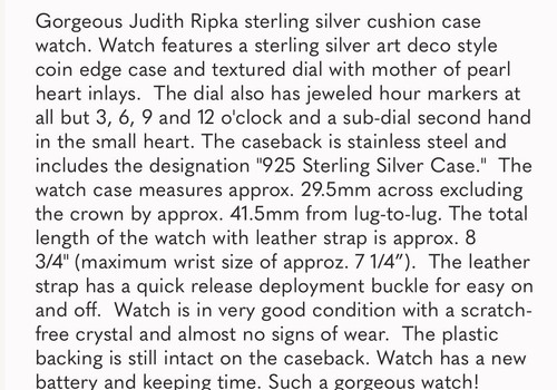 Judith Ripka Sterling Silver Watch Oval Case Heart MOP Dial Black Leather Band - Picture 7 of 8
