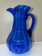 SUPERBE GRAND PICHET NORMAND XVIII/XIXe Bleu Cobalt côtelé état Collection déco