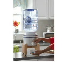 New Water Countertop Dispenser Top Loading, Room Temp, Ceramic, Wooden Stand