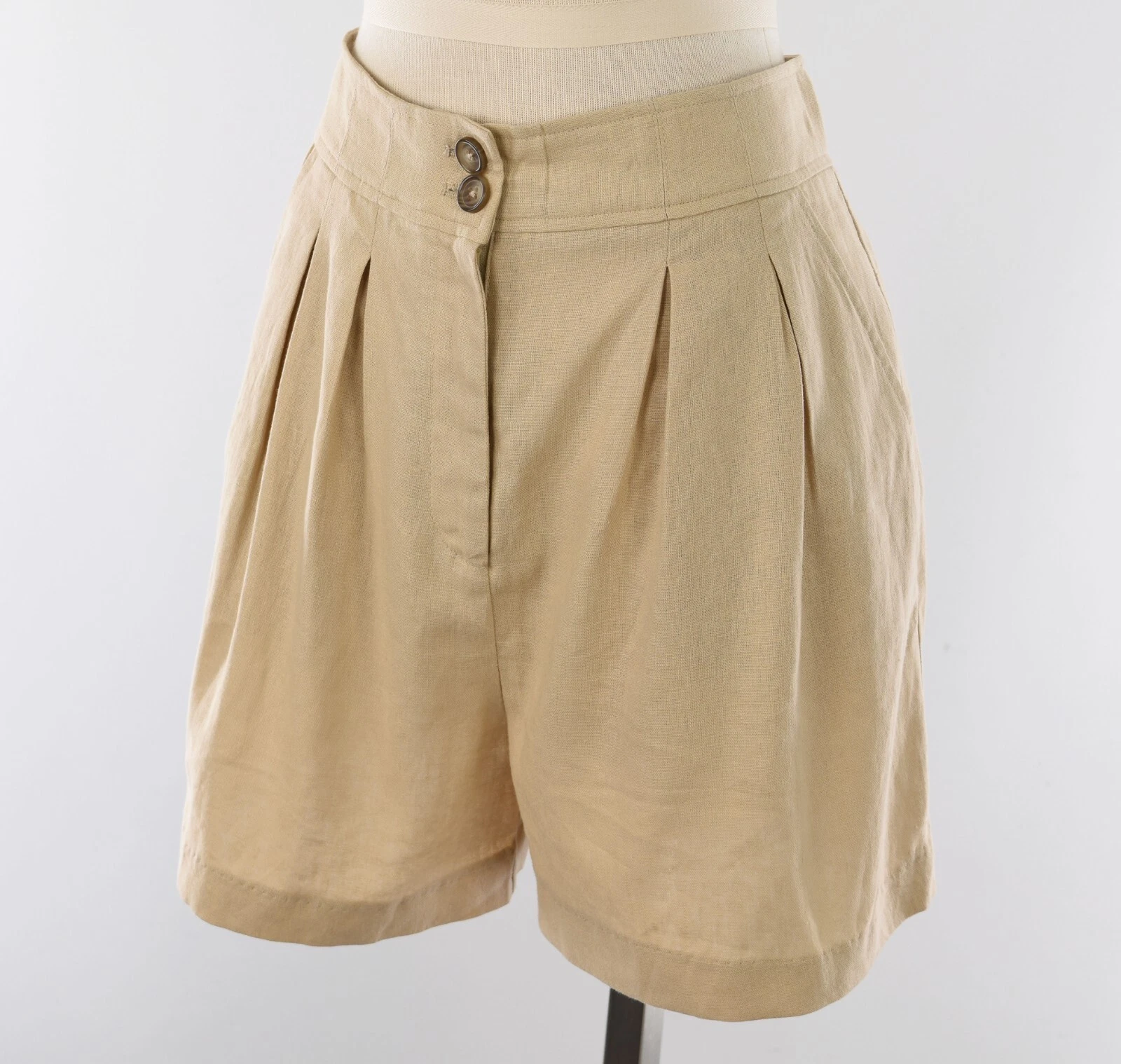 JASON WU Beige Pleated Linen Rayon Blend High Rise Shorts 6 NWT