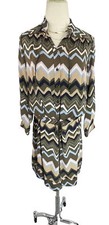 DVF Diane Von Furstenberg Green Silk Chevron Retro Midi Dress Womens 4 US
