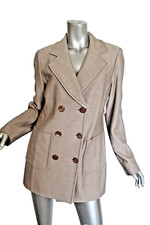Womans St John Beige White Herrringbone Double Breasted Jacket Size 14
