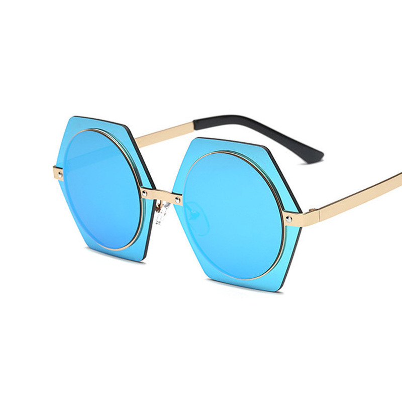 Fashion Sunglasses Rimless Pink Blue Mirror Lens Oversized 
