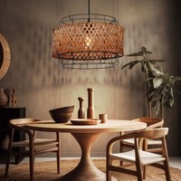 Pendelleuchte Bambuslampe HäNgeleuchte Wohnzimmerlampe Geflecht Led H 120 Cm
