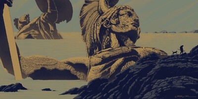 Roman Gladiator Spartan Warrior GOLD METALLIC Screen Print Antique Poster RARE