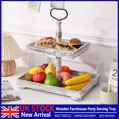 Hanobe Two Tiered Tray Stand: Farhouse 2 Tier Decorative Tray Brown - View #12