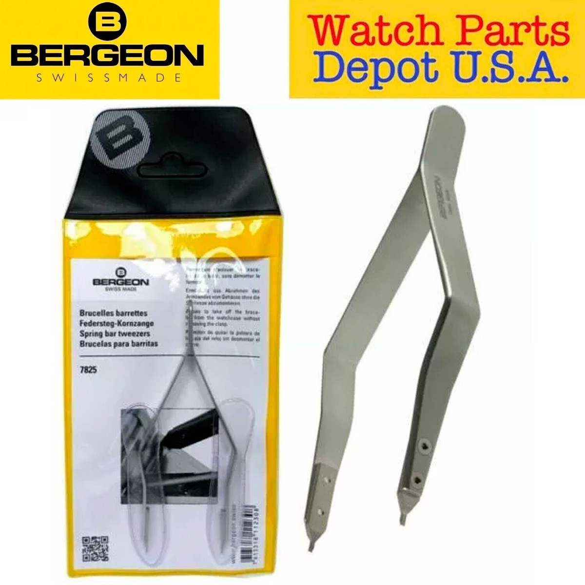Bergeon 7825 Spring Bar Tweezer Lug Removal Fitting Tool Swiss