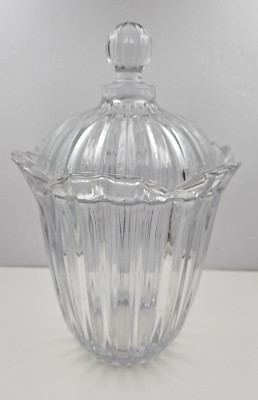 Vintage SOGA ''Alexandria'' Crystal Clear Glass Apothecary Jar Covered Candy Jar