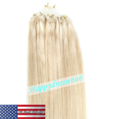 Micro Ring Loop Tip Remy Human Hair Extensions Silky Straight Micro Bead Link US - Picture 55 of 84