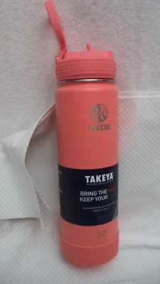Takeya Actives Insulated S.S. Water Bottle / straw Lid 22 oz coral Brand New