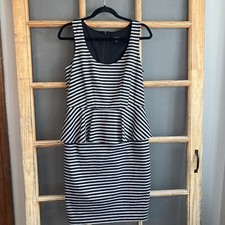 Ann Taylor Black & White Striped Sleeveless Peplum Dress Size 8, Stretchy Knit