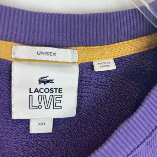 Lacoste Live Sweatshirt Mens XXL Crew Neck Purple Yellow Retro Signature Read - Picture 3 of 9