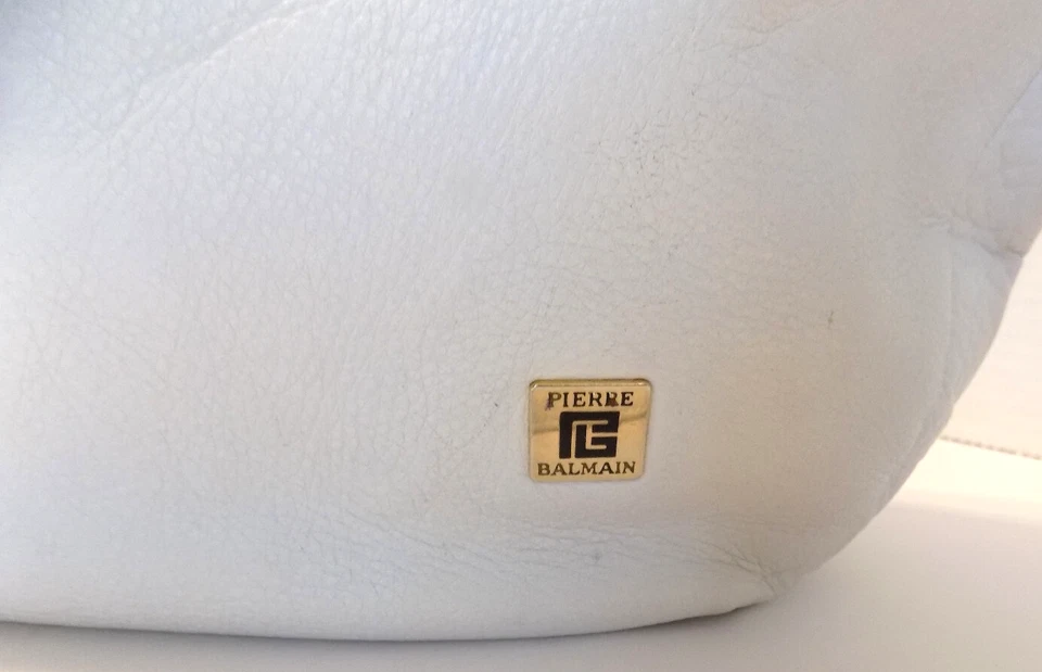 Bolso de Hombro Hobo Vintage Pierre BALMAIN Holgado Cuero Blanco MEDIA LUNA Foto 3 de 4