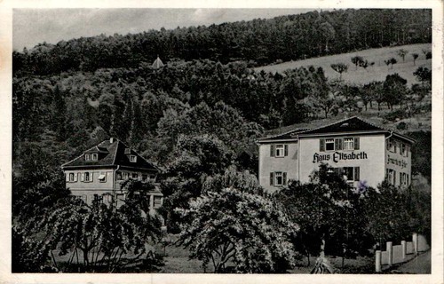 AK GRUSS AUS BAD KÖNIG ODENWALD KREIS BLAUES HAUS + HAUS ELISABETH 1951 HESSEN - 第 1/2 張圖片