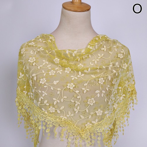 Women Lace Shawl Scarf Hijab Wrap Embroidered Tassel Turban Stole Headwear Gifts - Picture 27 of 31
