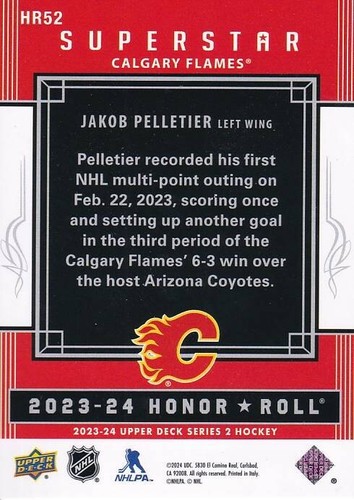 2023-24 Upper Deck Series 2 - Honor Roll #HR52 Jakob Pelletier (RC) - Flames - Picture 2 of 2