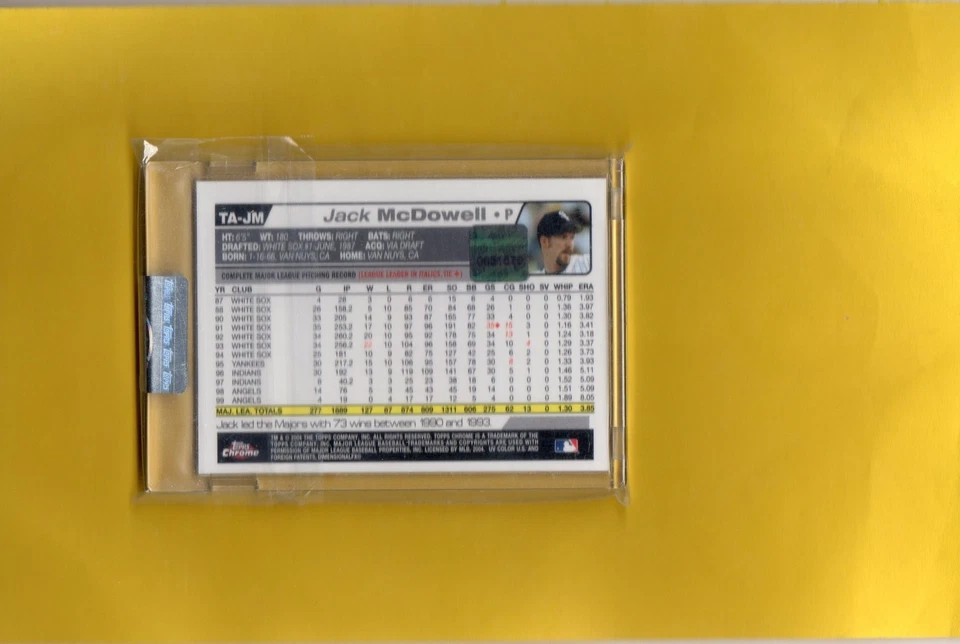 2004 TOPPS UNCIRCULATED CERTIFIED AUTO JACK McDOWELL #TA-JM - Image 2 of 2