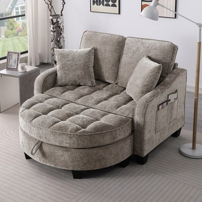 Two-seater sofa, double sofa chaise longue, with irregular armrests and backr