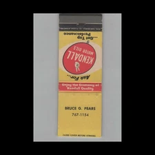 Matchbook Cover Kendall Motor Oils Bruce G. Pears