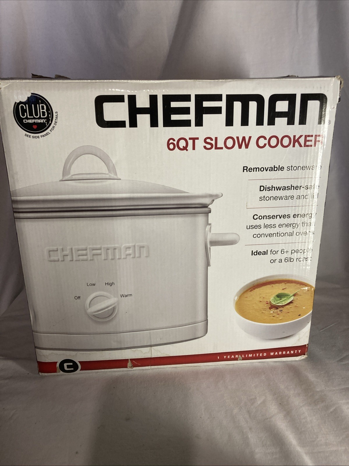 Chefman 6 Qt. Slow Cooker Three Heat Settings Color White