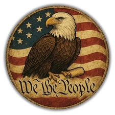 Patriotic Bald Eagle Magnet Decal – 5" Round We The People USA Flag Car Magnet