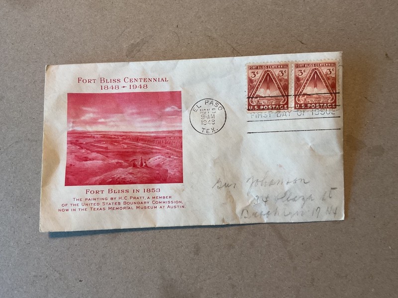 1948 Fort Bliss Texas Centennial  First Day Cover Envelope.    USED