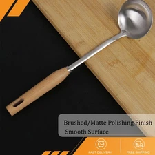 Stainless Steel Soup Spoon Ladle Wooden Handle Serving Utensil