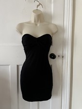 ASOS Black Strapless Bandeau Twist Bust Bodycon Mini Dress Size 8