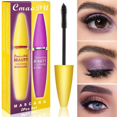 CmaaDu Mascara Set wasserfest für langanhaltendes 4D Volumen schwarz 2er Pack