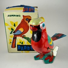 Vintage 1982 JUMPING PARROT TIN LITHO Toy In Original Box With Key Working