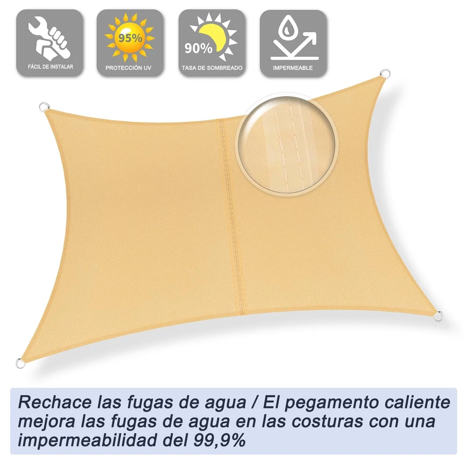 Sunnylaxx 2.5x3.5m Impermeable Toldo Vela de Sombra Rectangular Arena Toldos - Imagen 2 de 4