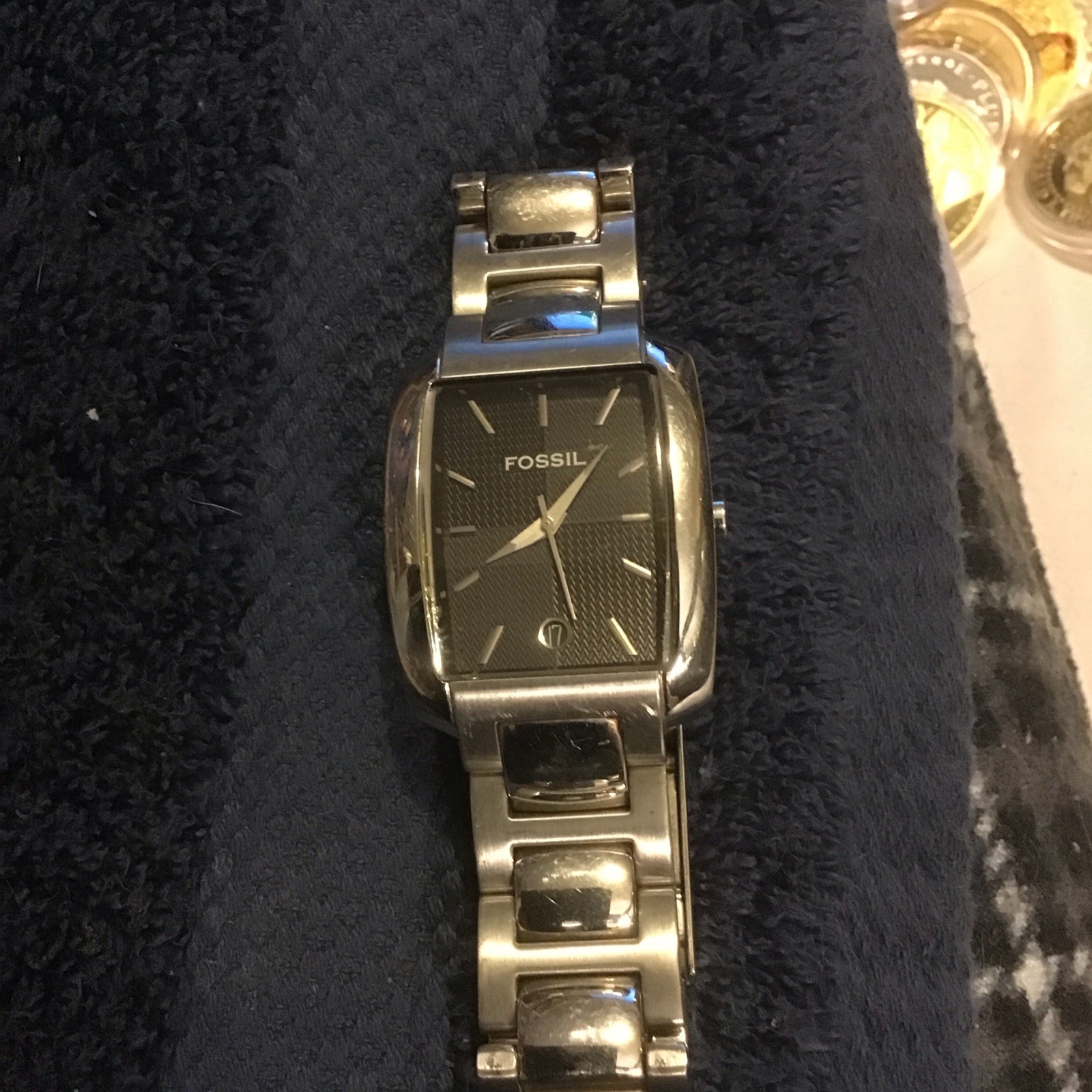 Fossil Men's Silver Rectangular Analog Wristwatch… - image 2