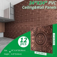 Art3d 12PCS PVC Drop Ceiling Tiles, 24in x24in 3D Wall Panels, 48 Sq.ft, Antique