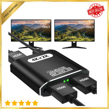 HDMI Splitter 1 In 2 Out - Aluminum 4K Signal V1.4 Powered HDCP Bypass Supports