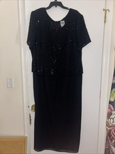 R&M Richards by Karen Kwong Black Sequin Peplum Dress 22W Formal Evening 