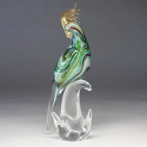 Vintage Italian Murano End of Day Art Glass Cockatoo Bird