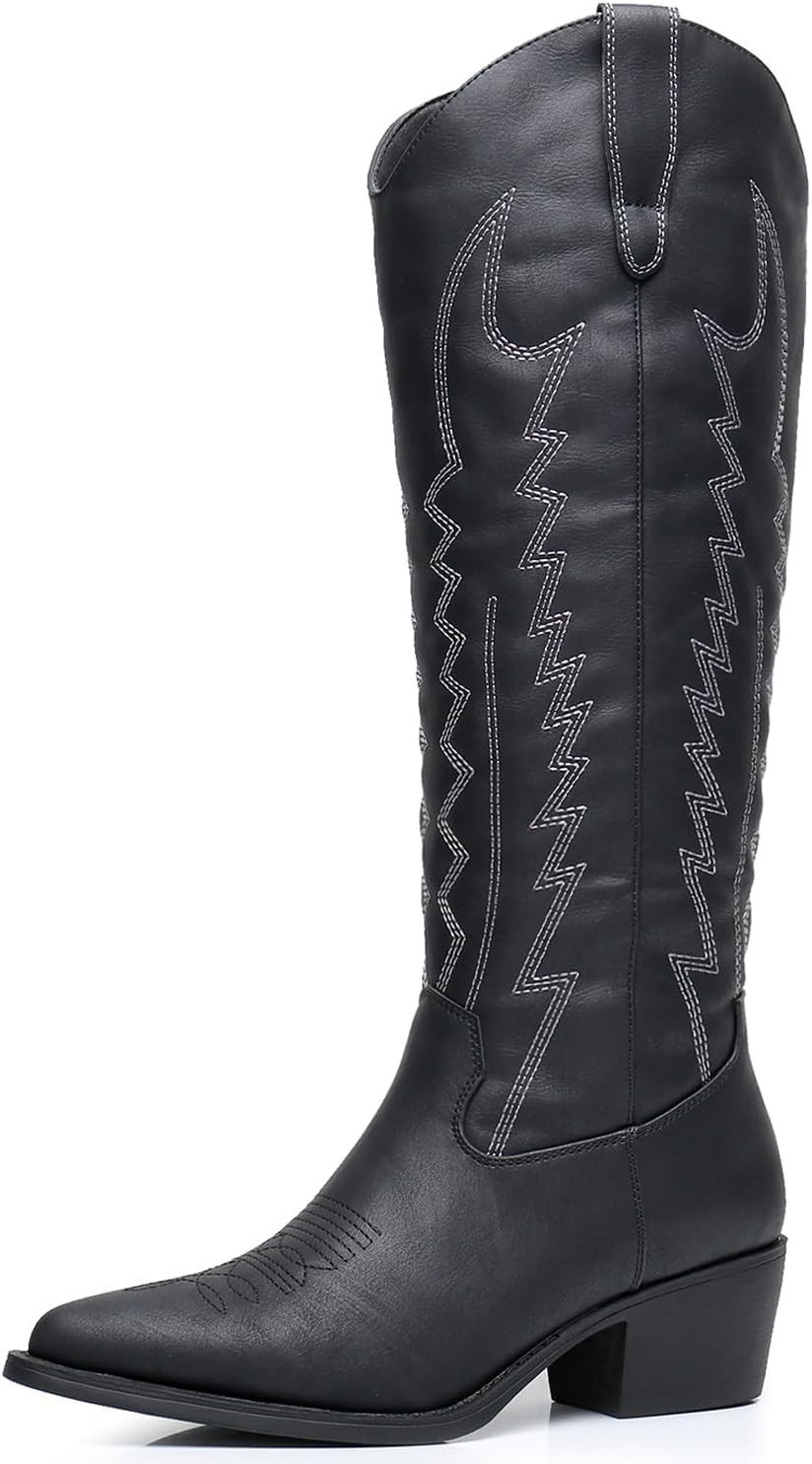 GlobalWin Women's Knee-High Pointed Toe Western Cowboy Boots