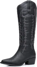 GLOBALWIN Women's Knee High Long Pointed Toe Western Cowboy Boots For Women 
