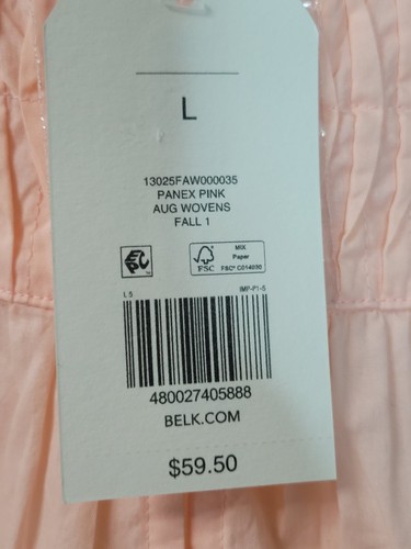 New Wonderly Pink Pin Tuck Long Sleeve 100% Cotton Blouse Shirt Top Sz. L - Picture 4 of 5