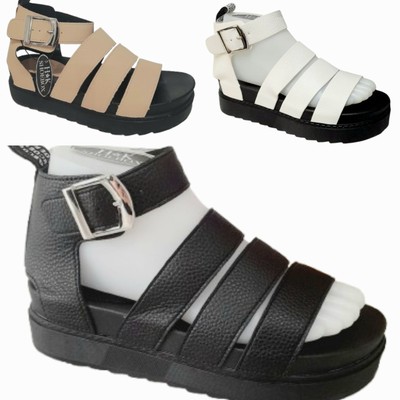 DAMEN GROBE SOHLE GLADIATOR SANDALEN DAMEN FLACHE FORM SCHNALLE RIEMEN SCHUHE GRÖSSE 