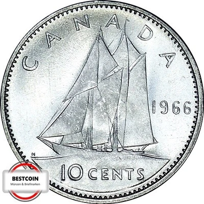 KANADA KM 61  10 Cent Fischereischoner Blue-Nose von 1966 in STG-  5588 - Bild 1 von 2