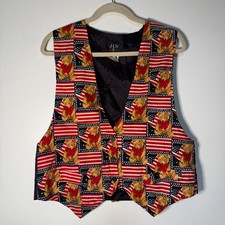 VTG Teddy Bear USA American Flag Vest Waistcoat 4th July Memorial Day XL 90s