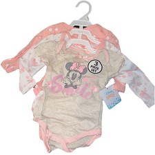 3 Disney Mickey Minnie Mouse Bodysuit 1 Piece Baby Girl 6-9 Months NEW