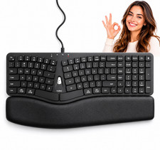 Nulea Ergonomic Split Keyboard Wired Palm Wrist Rest Natural Typing Type C&A USB