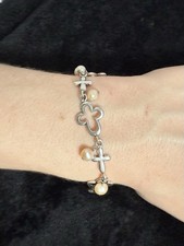 Sterling Silver 925 Cross Chain Bracelet w/ F...