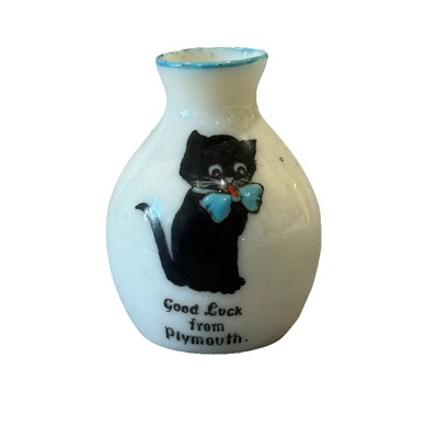 Vase Crested Black Cat China Alexandra Good Luck Plymouth H5 cm um 1930+