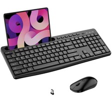 Quiet 2.4G Wireless Keyboard Mouse Combo Phone Tablet Holder PC Mac Windows