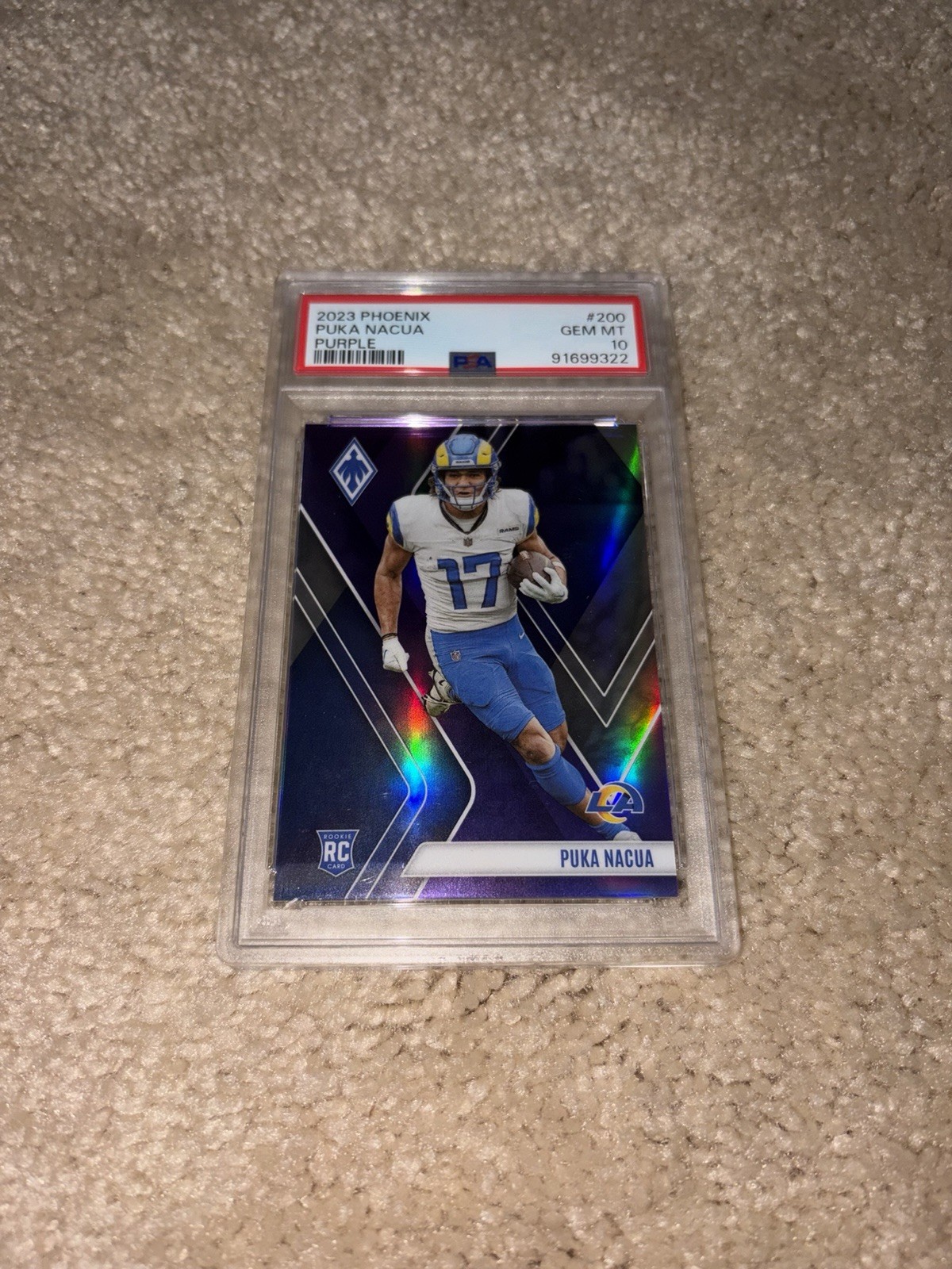 Panini 2023 Phoenix Rookies Puka Nacua RC Purple #200 /125 Rams PSA 10